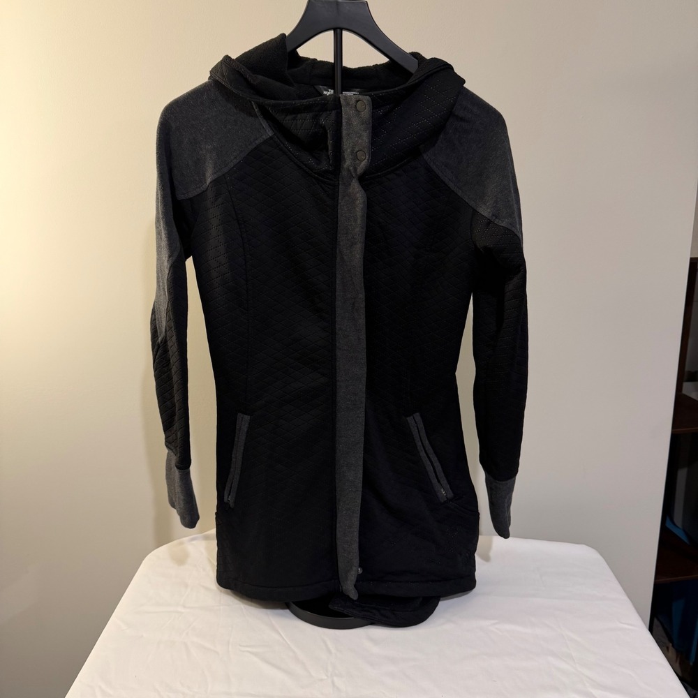 The North Face Womens Mashup Quilted Full Zip Hoodie Jacket Black Gray Small
